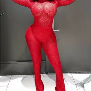 Red Lace Two Piece Set